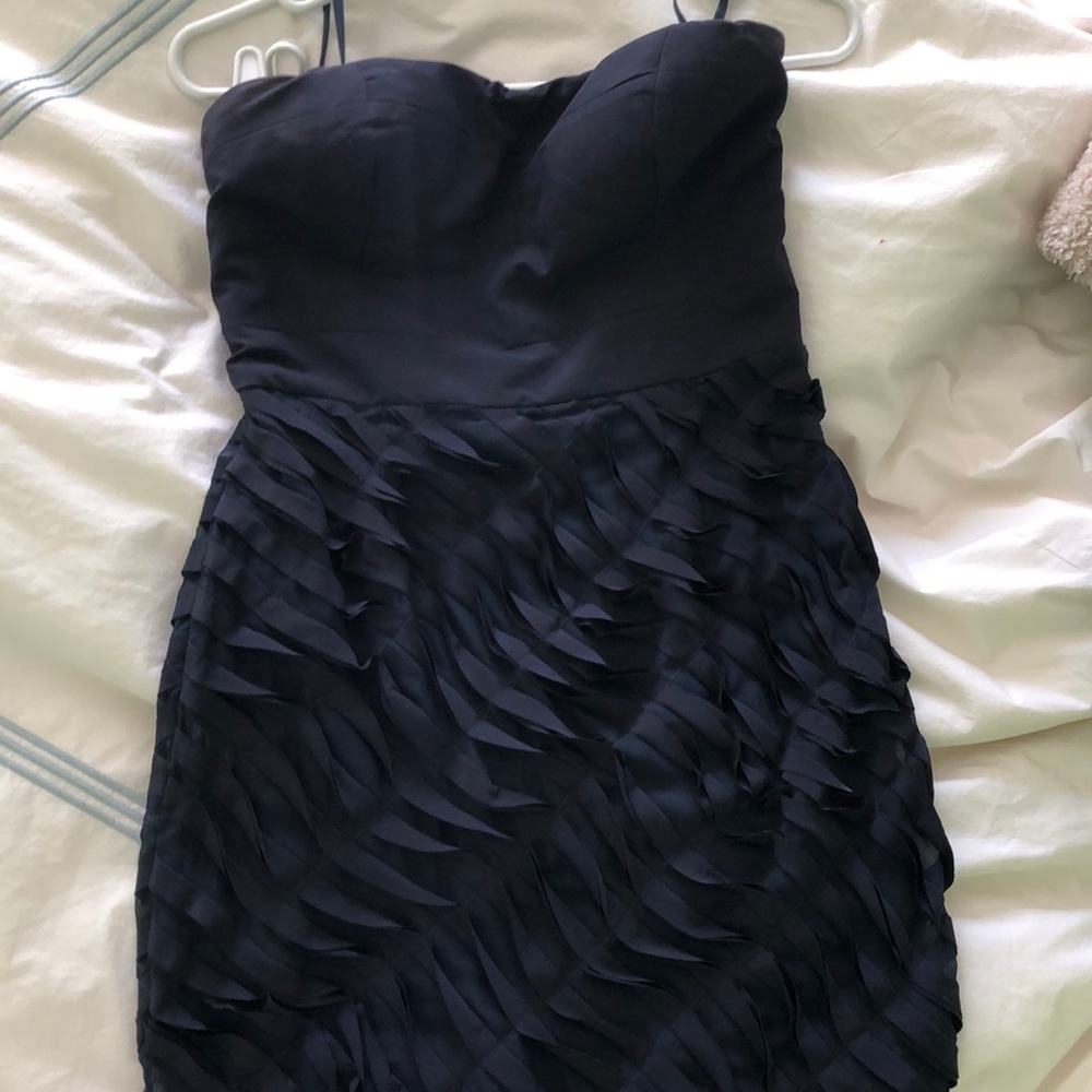 Navy blue strapless mini dress